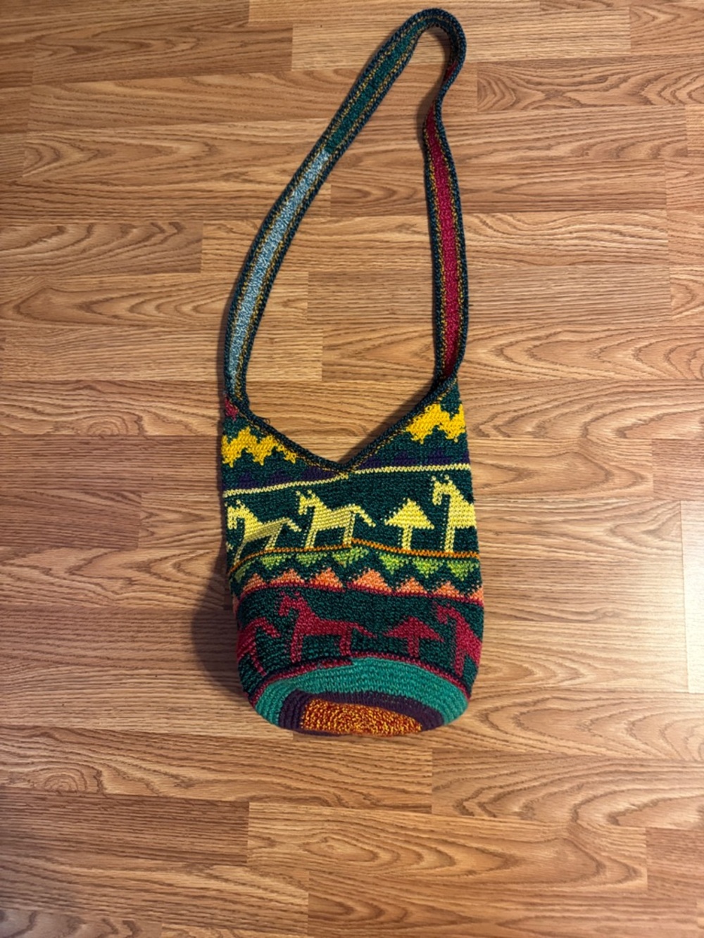 Handwoven Ethnic Crossbody Bag in Green, Red & Yellow
